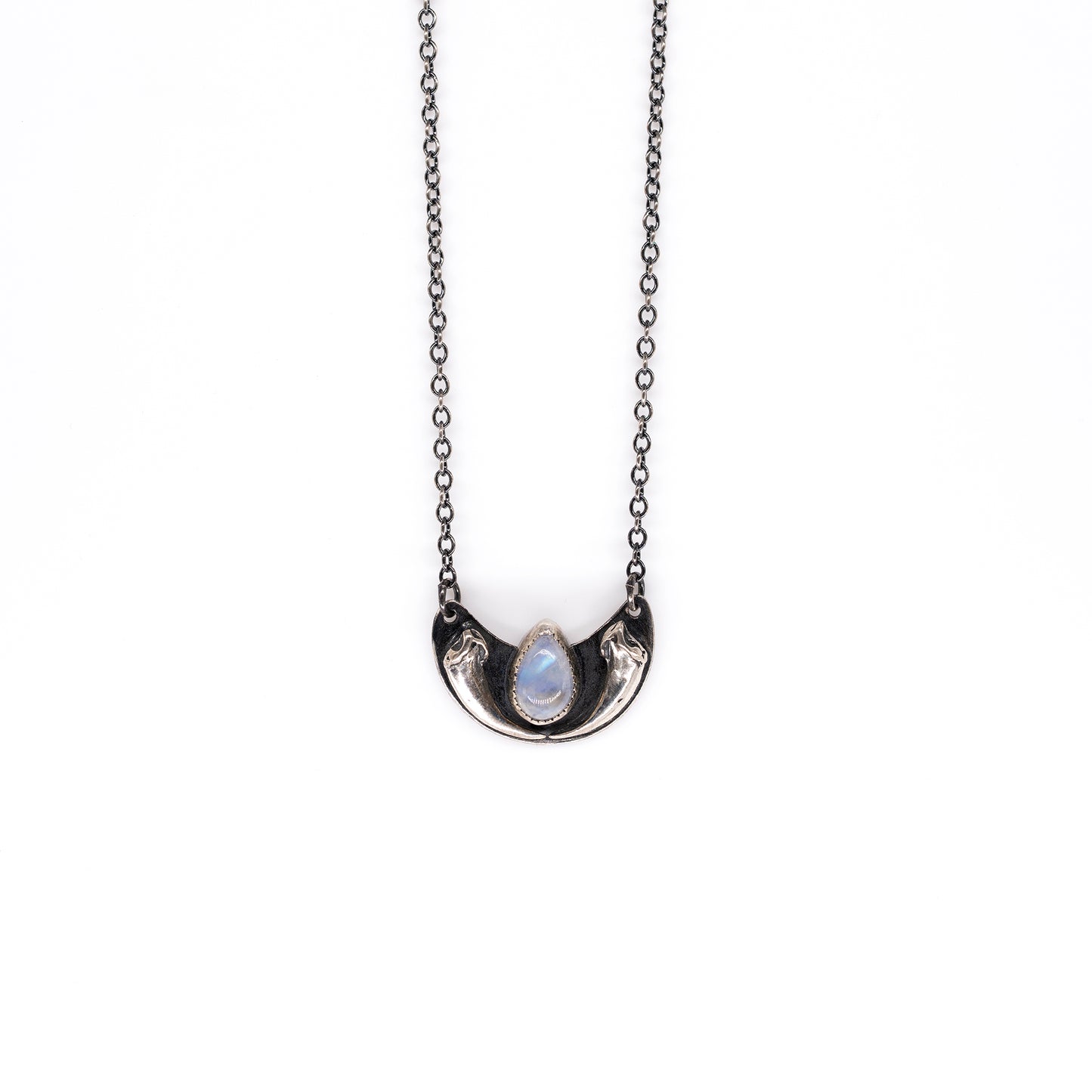 Fox Claw Crescent with Rainbow Moonstone Necklace