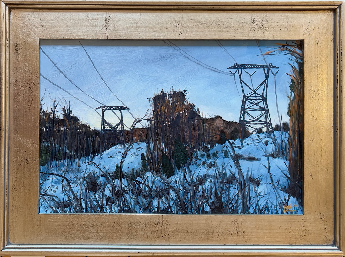 Snowy Clearing with Power Lines