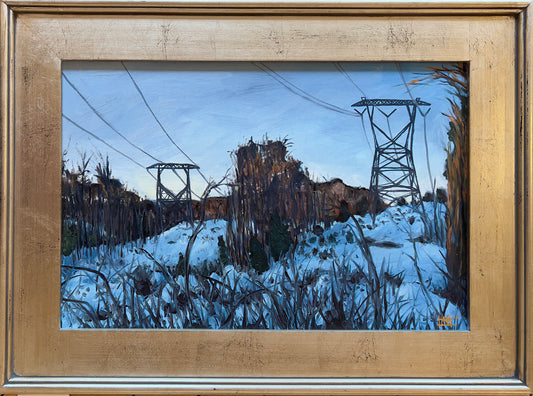 Snowy Clearing with Power Lines