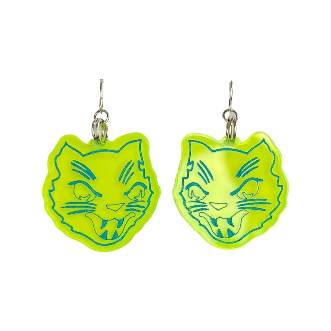 Halloween Cat Earrings - Turquoise on Matte Pink