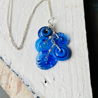 Art Glass Dangle Necklace - Blues