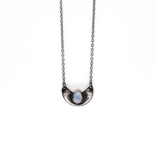 Fox Claw Crescent with Rainbow Moonstone Necklace