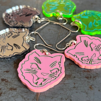 Halloween Cat Earrings - Turquoise on Matte Pink