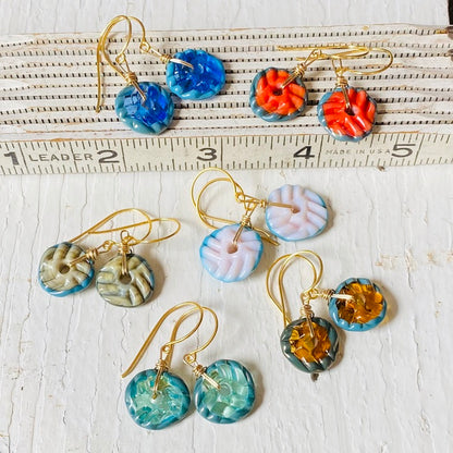 Mini Art Glass Dangles - Light Pink Turquoise Outline