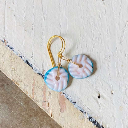 Mini Art Glass Dangles - Light Pink Turquoise Outline
