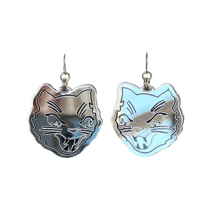 Halloween Cat Earrings - Turquoise on Matte Pink